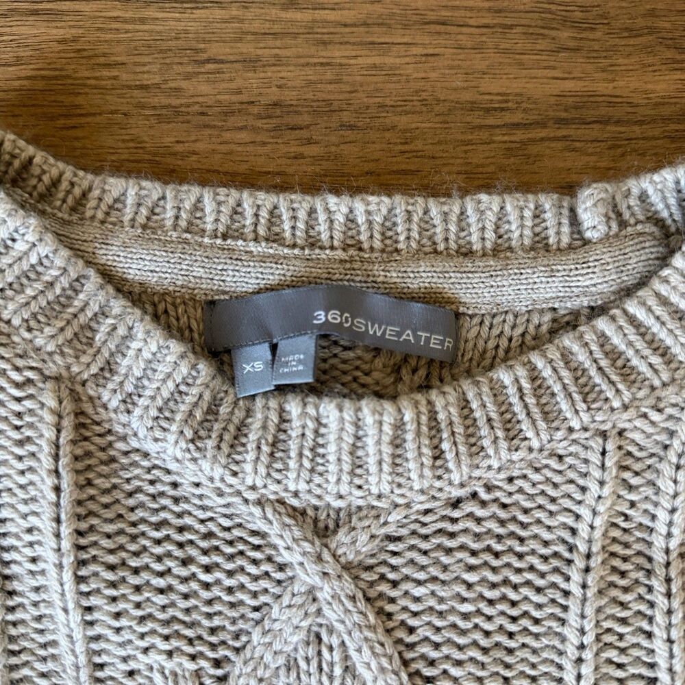 360 Sweater Women XS Cable Knit Sweater Cashmere Angora Lambswool Side Zip Beige - Picture 3 of 11